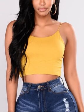 Women’s Fashion Nova Mustard Yellow Spaghetti-Strap Crop Top, Small Like New